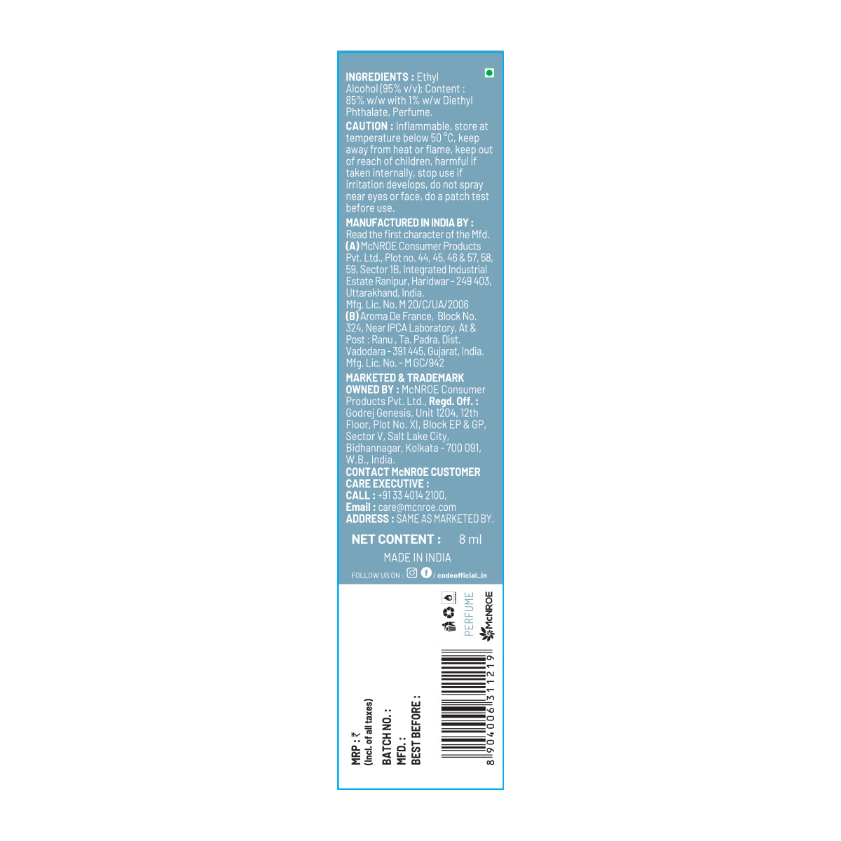 CODE Acqua Luxury Perfume (100ml + 8ml ) and Chrome Body Perfume 150ml Combo