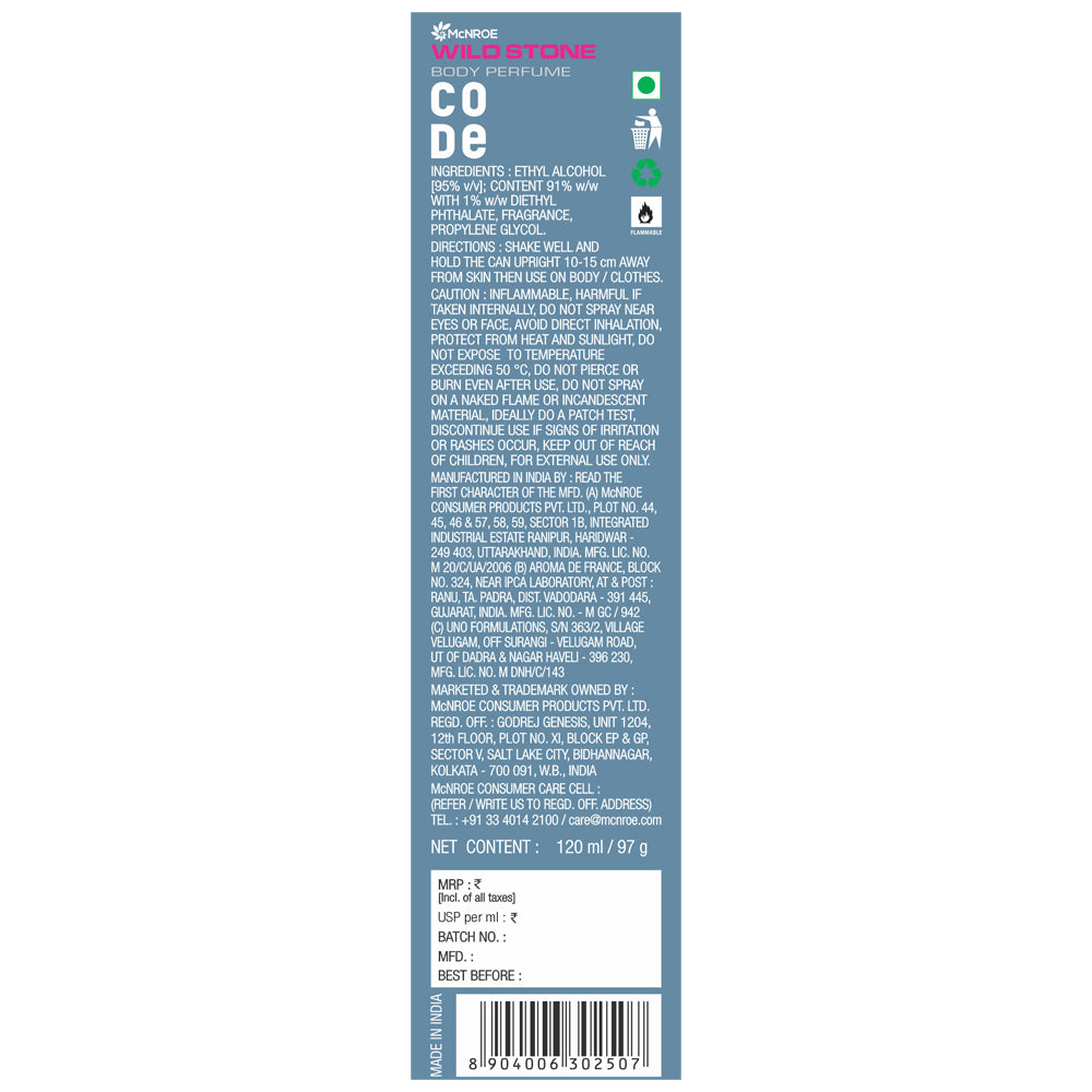 CODE Chrome & Steel Body Perfume for Men, 120 ml each