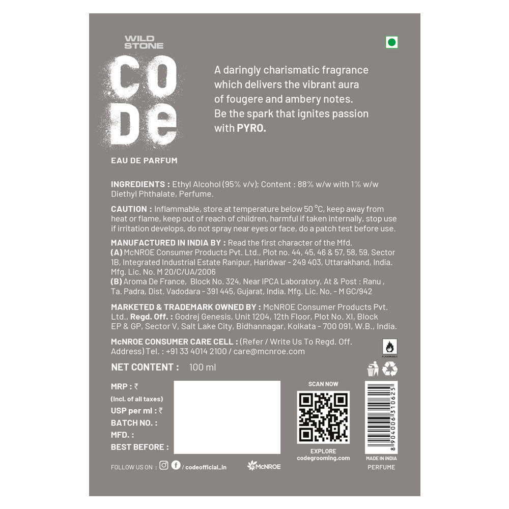 CODE Luxury Pyro Perfume for Men, 100 ml