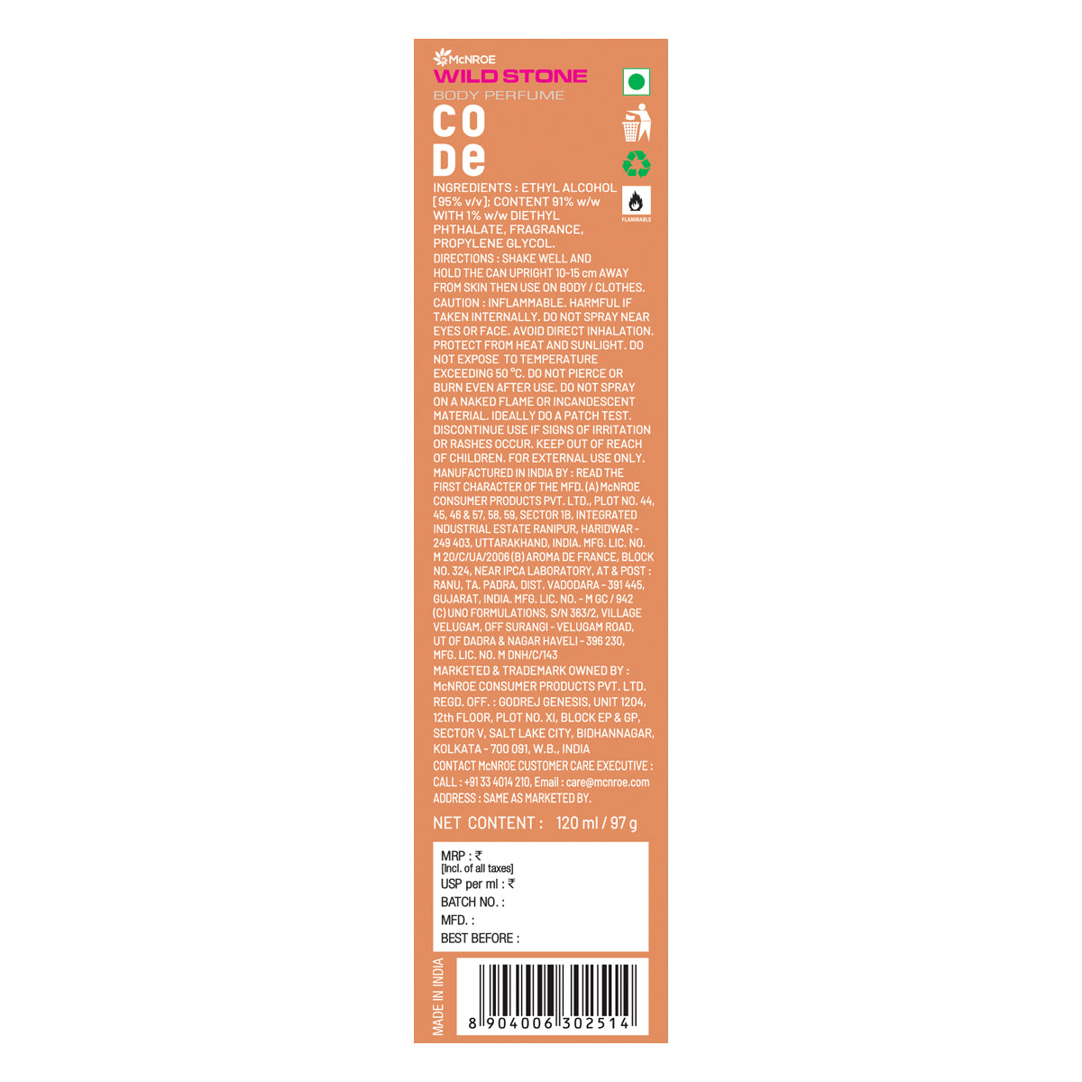CODE Copper Body Perfume 120 ml