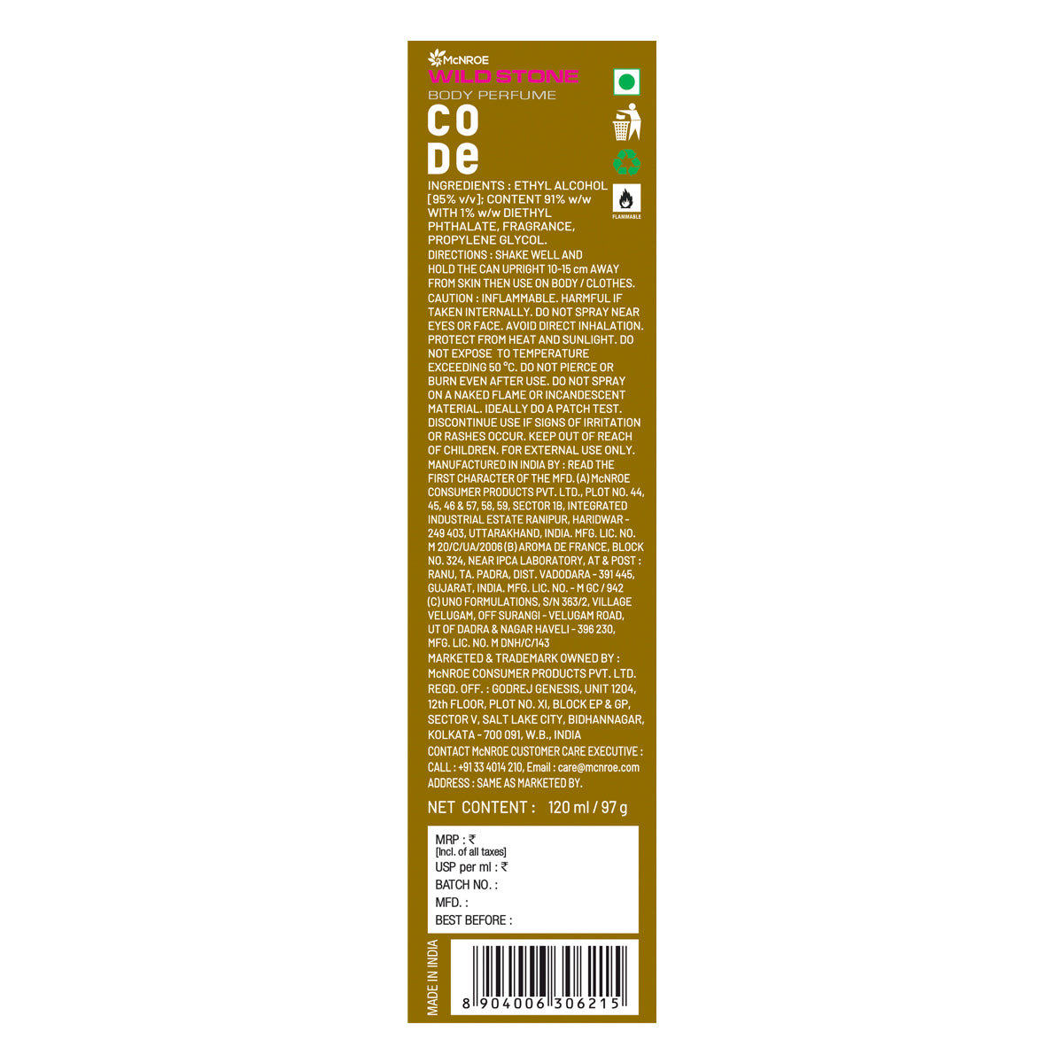 CODE Gold Body Perfume 120 ml each (Pack of 2)