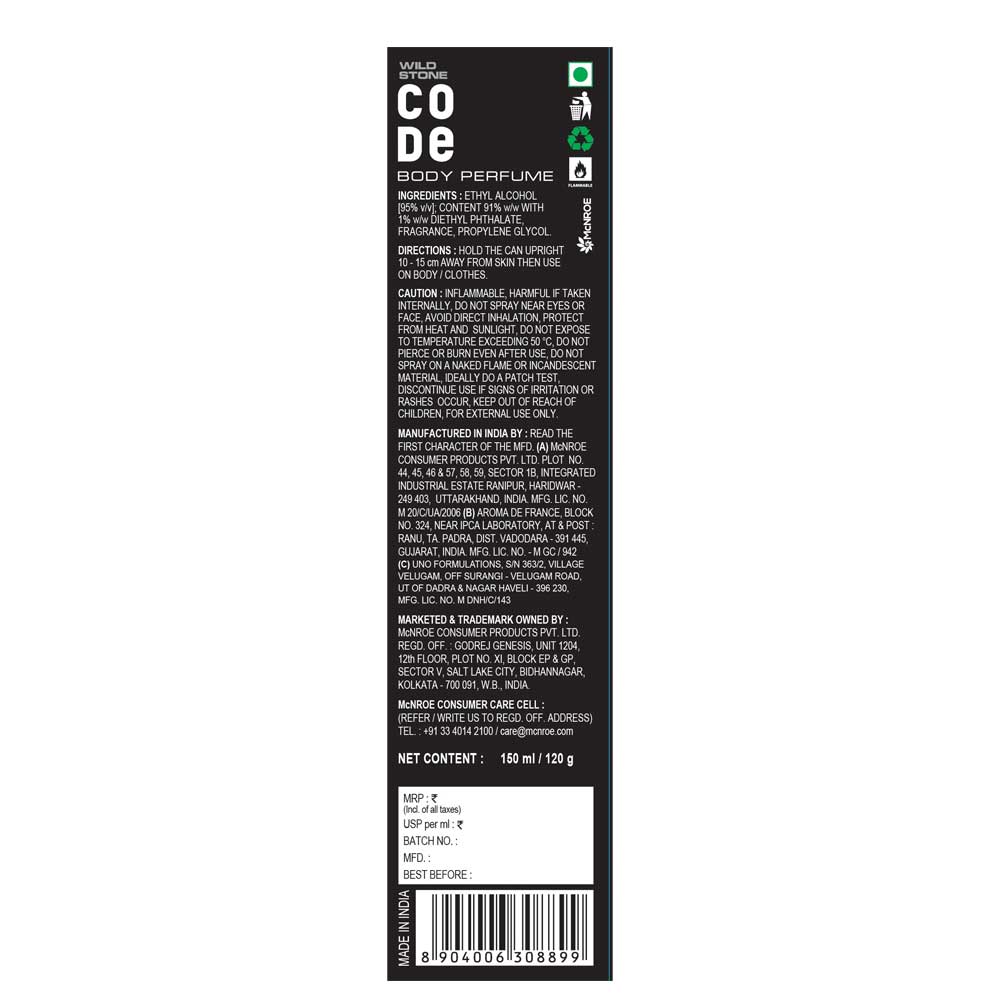 CODE Chrome Body Perfume for Men, Pack of 2 (150ml each)