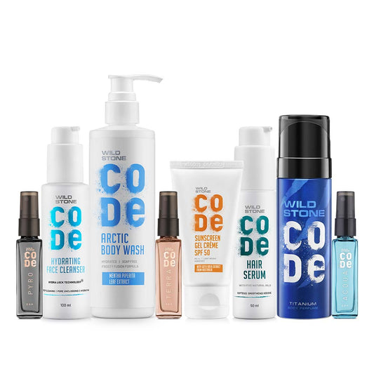 Summer Selfcare Combo - Arctic Body Wash + Sunscreen Gel Creme + Hair Serum + Hydrating Face Cleanser + Titanium 150ml & 8ml X 3 LP