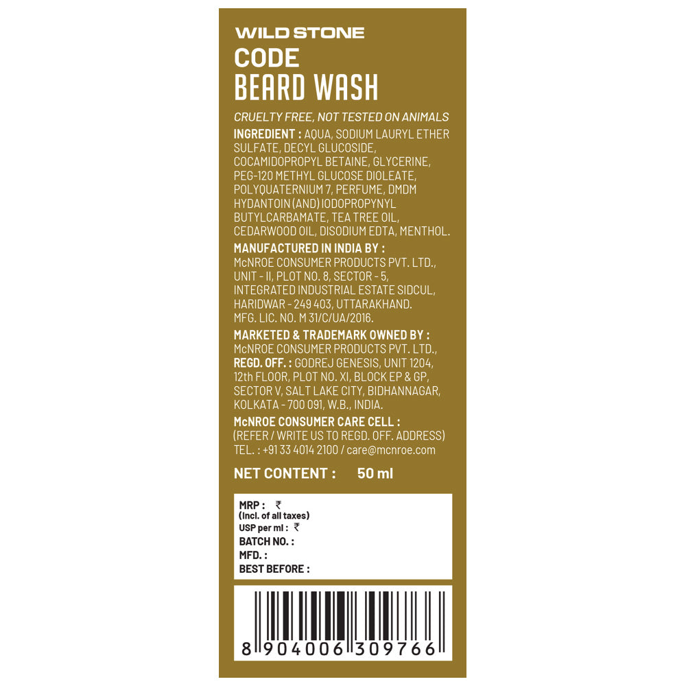 CODE Gift Pack Combo for Men, Beard Wash 50 ml, Beard Oil 30 ml & Beard Wax 40 gm
