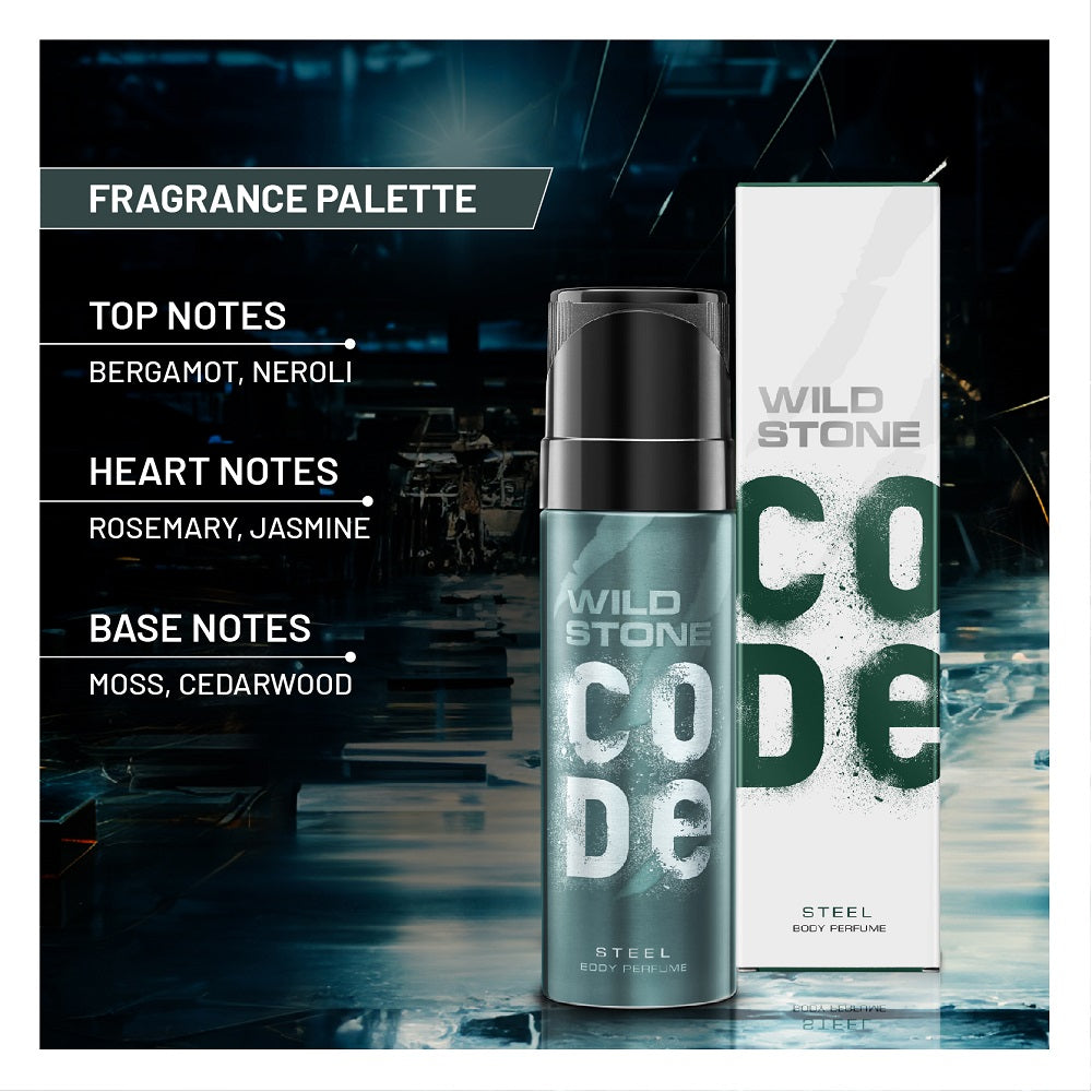 CODE Chrome & Steel Body Perfume for Men, 120 ml each