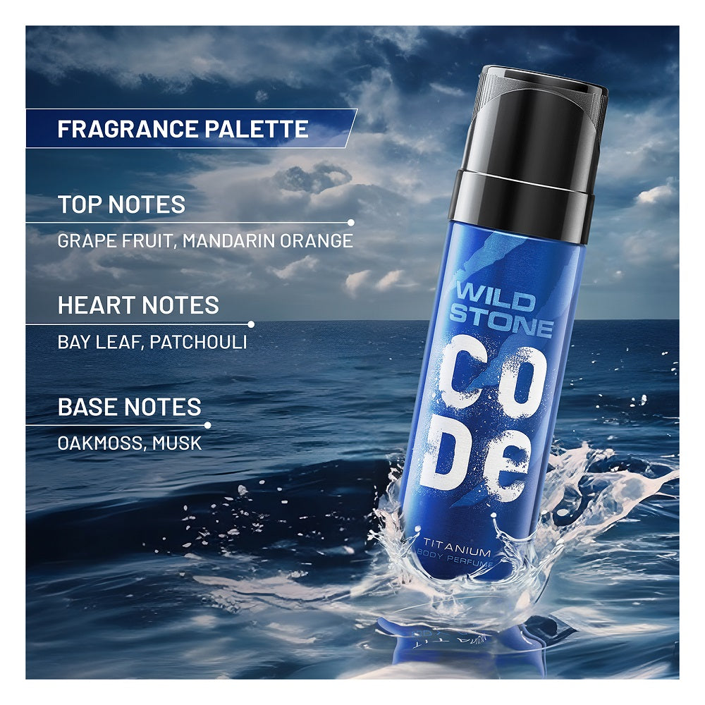 Base Code Perfume CODE Titanium Men's Body Perfume, 150ml (Pack of 2) | Wild Stone CODE
