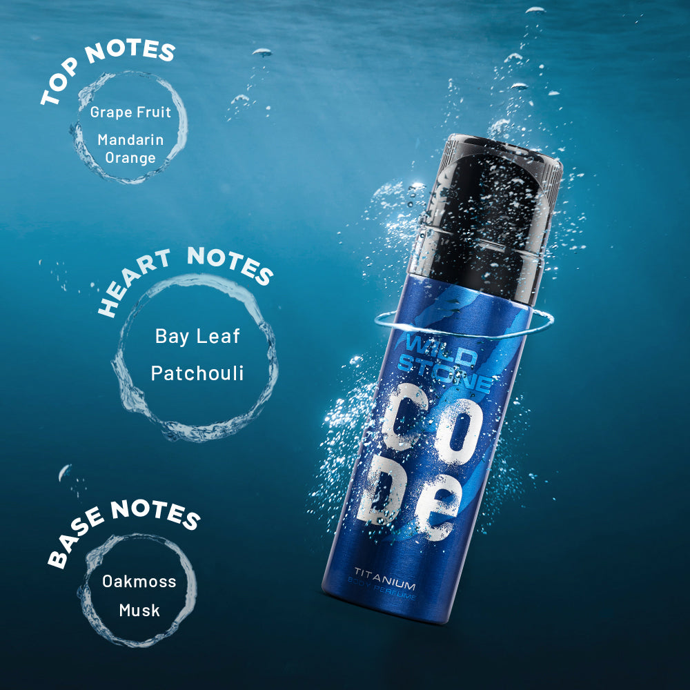 CODE Titanium Men's Body Perfume, 150ml (Pack of 2) | Wild Stone CODE