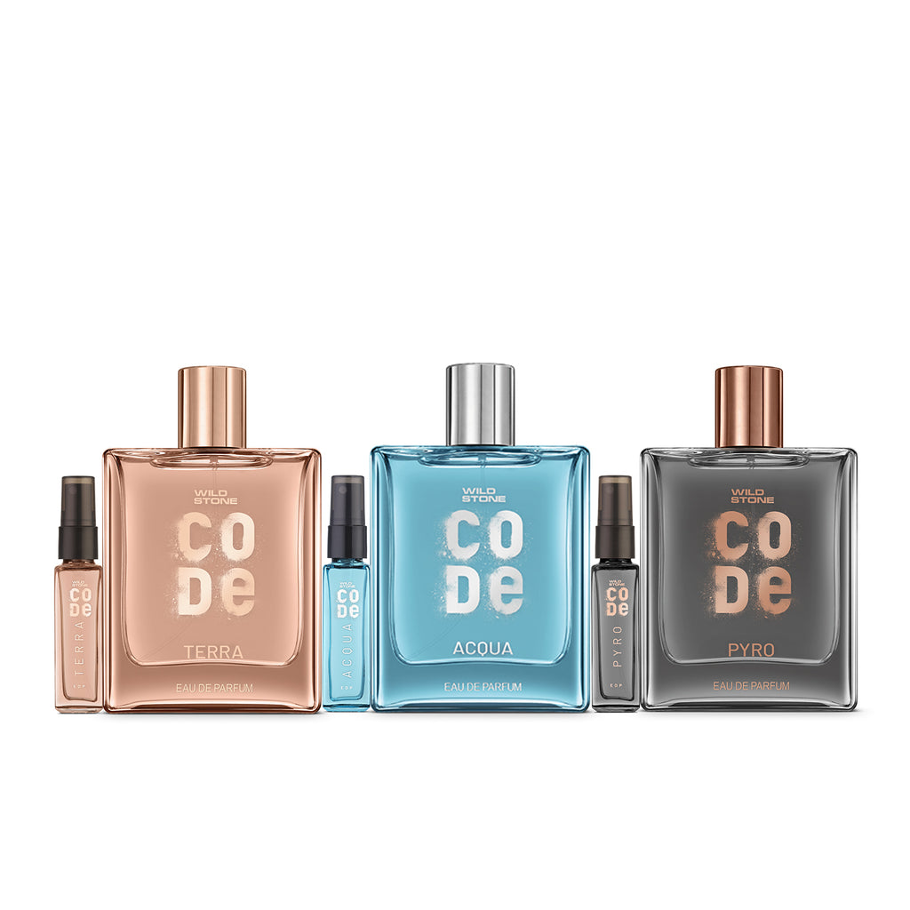 CODE Trio Luxury Perfumes for Men, Pack of 6 (100ml & 8ml each)