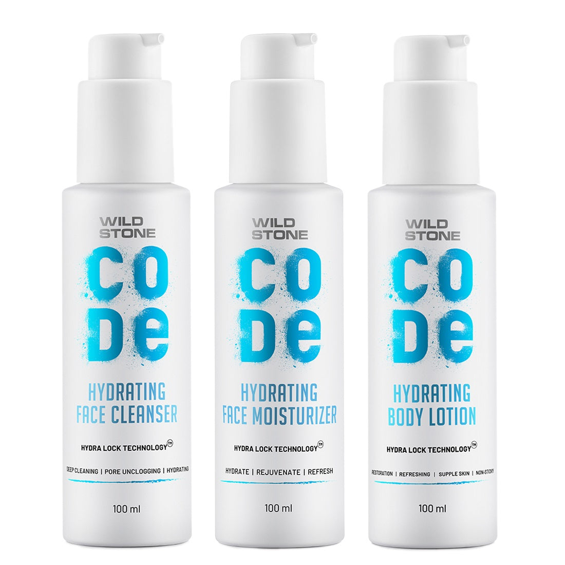 CODE face cleanser, Face moisturiser and body lotion