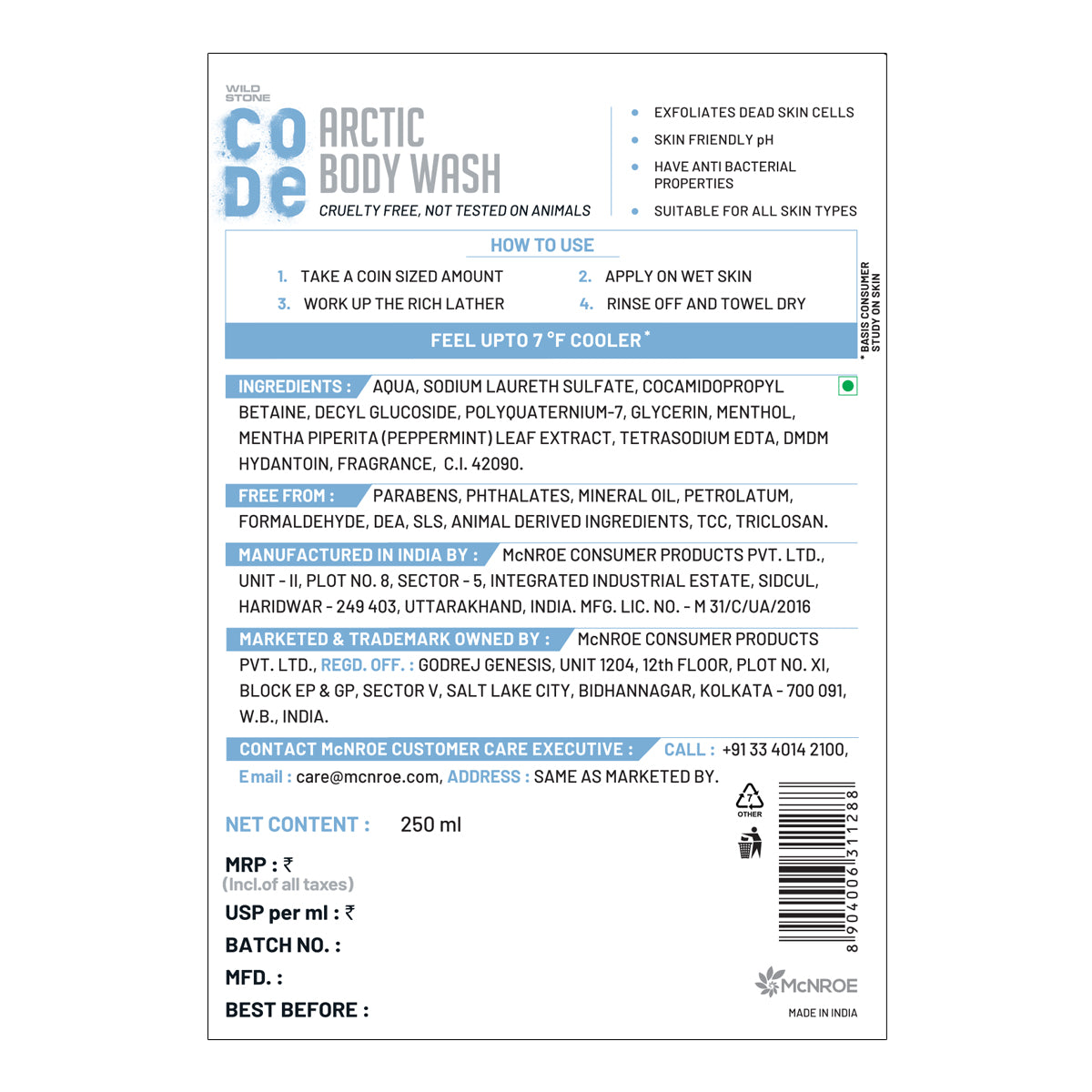 CODE Arctic Body Wash for Men, 250ml