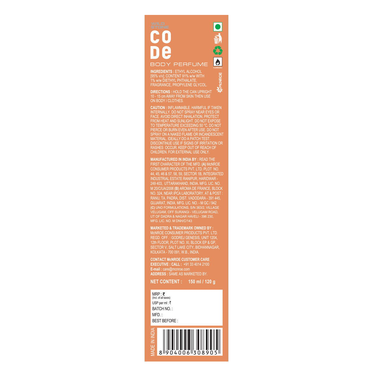 CODE Copper Body Perfume 150 ml