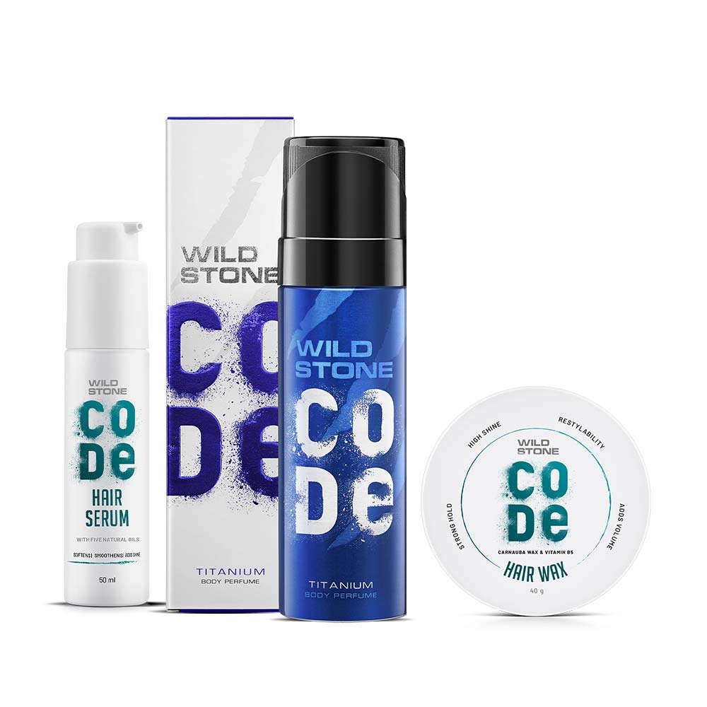 CODE Combo for Men with Hair Serum, Titanium Body Perfume & Hair Wax