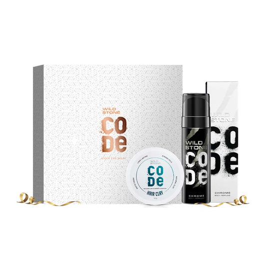 Wild Stone CODE Gift Pack for Men, Chrome Body Perfume 120 ml & Hair Clay 40 gm