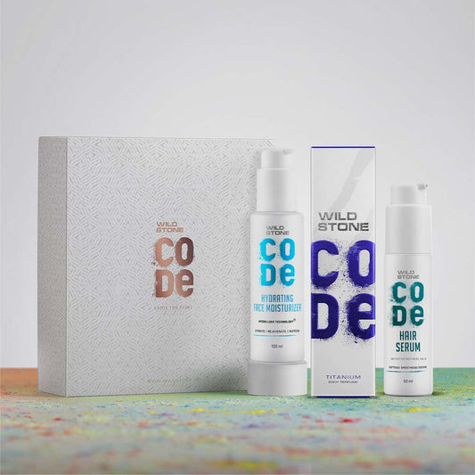 CODE face moisturiser, titanium powder and hair serum