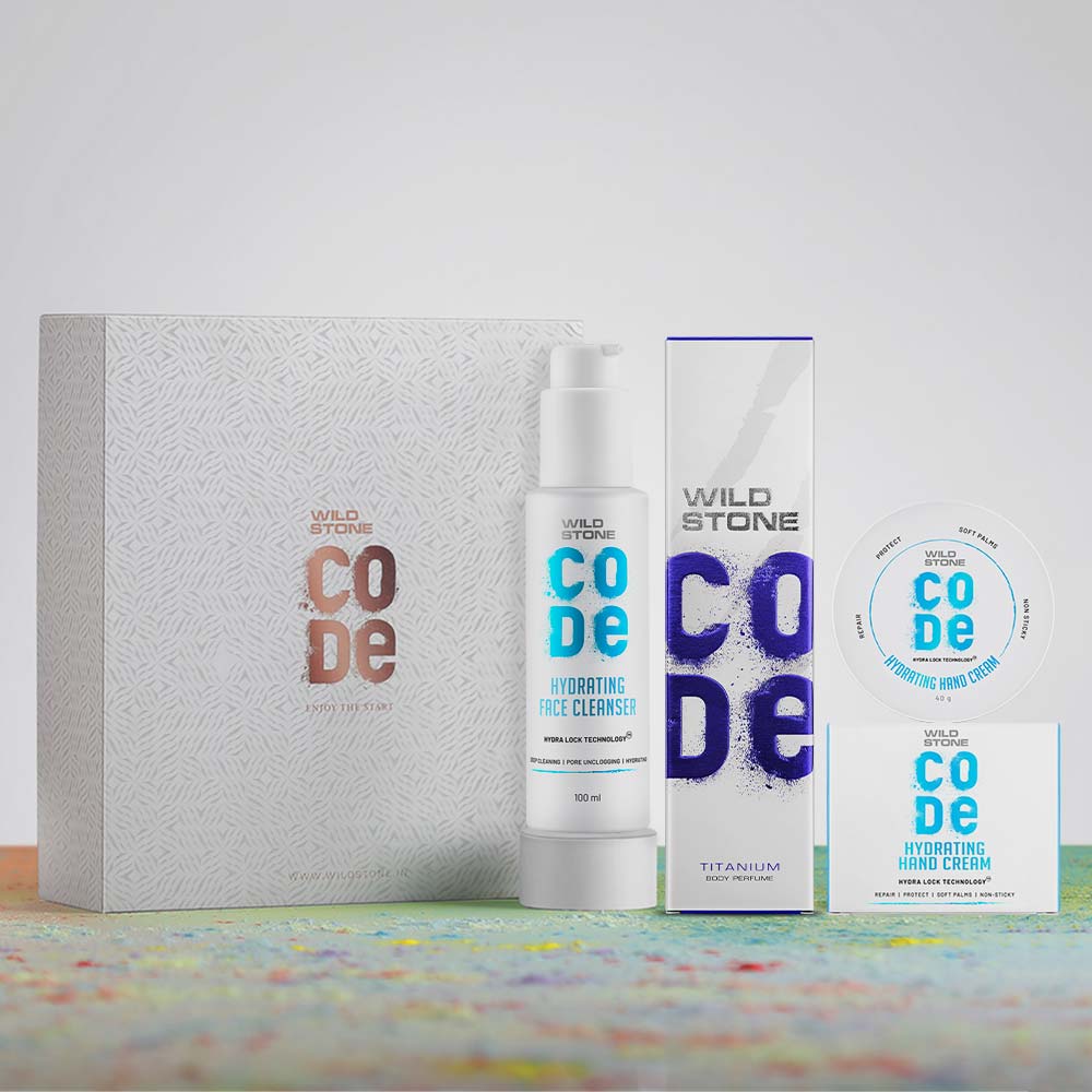 CODE face cleanser, titanium perfume, hand cream