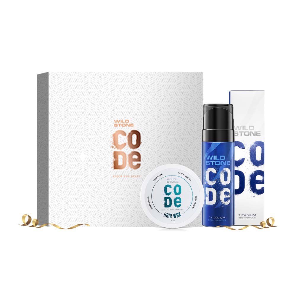 Wild Stone CODE Gift Pack for Men, Titanium Body Perfume 120 ml & Hair Wax 40 gm