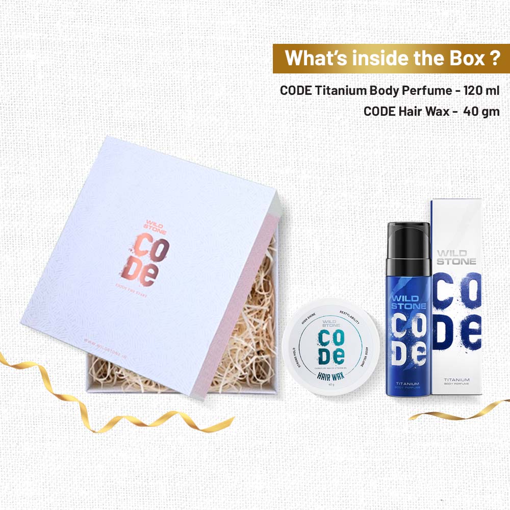 Wild Stone CODE Gift Pack for Men with Titanium Body Perfume 120 ml & Hair Wax 40 gm