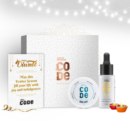 Wild Stone CODE Diwali Gift Combo with Beard Growth Oil 30 ml & Hair Wax 40 gm with 2 Diyas