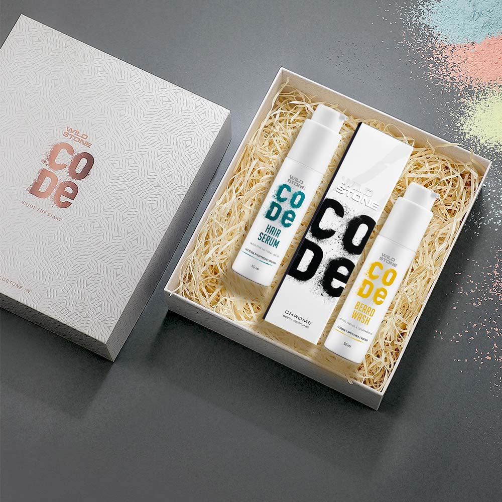 CODE Gift box of beard wash, chrome perfume and hair serum
