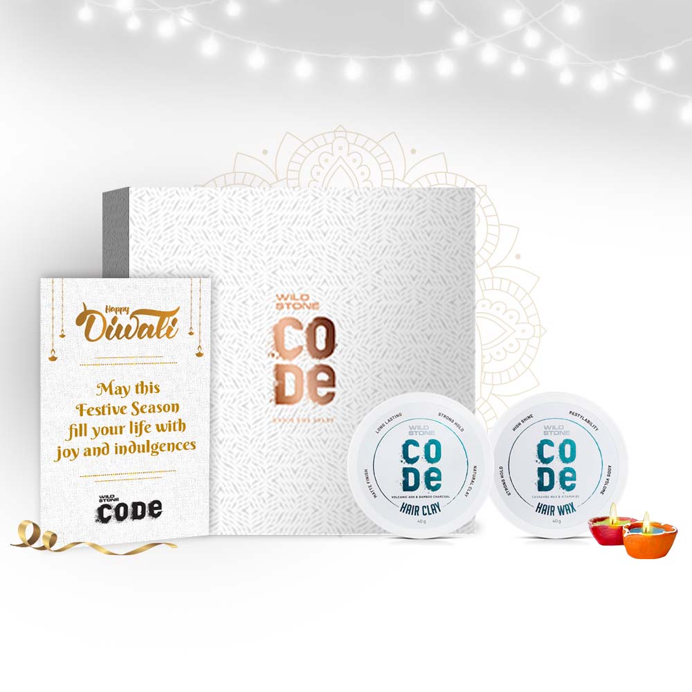 Wild Stone CODE Diwali Gift Combo with Hair Wax & Hair Clay 40 gm each with 2 Diyas