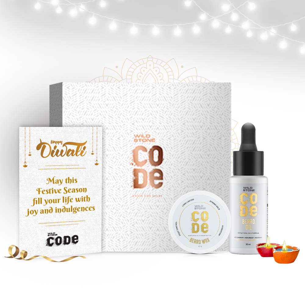 Wild Stone CODE Diwali Gift Combo with Beard Growth Oil 30 ml & Beard Wax 40 gm with 2 Diyas