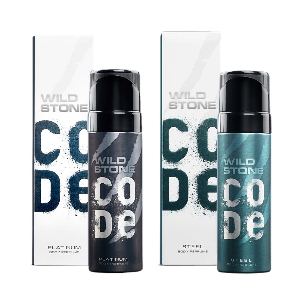 Wild Stone CODE Platinum & Steel Body Perfume for Men, 120 ml each