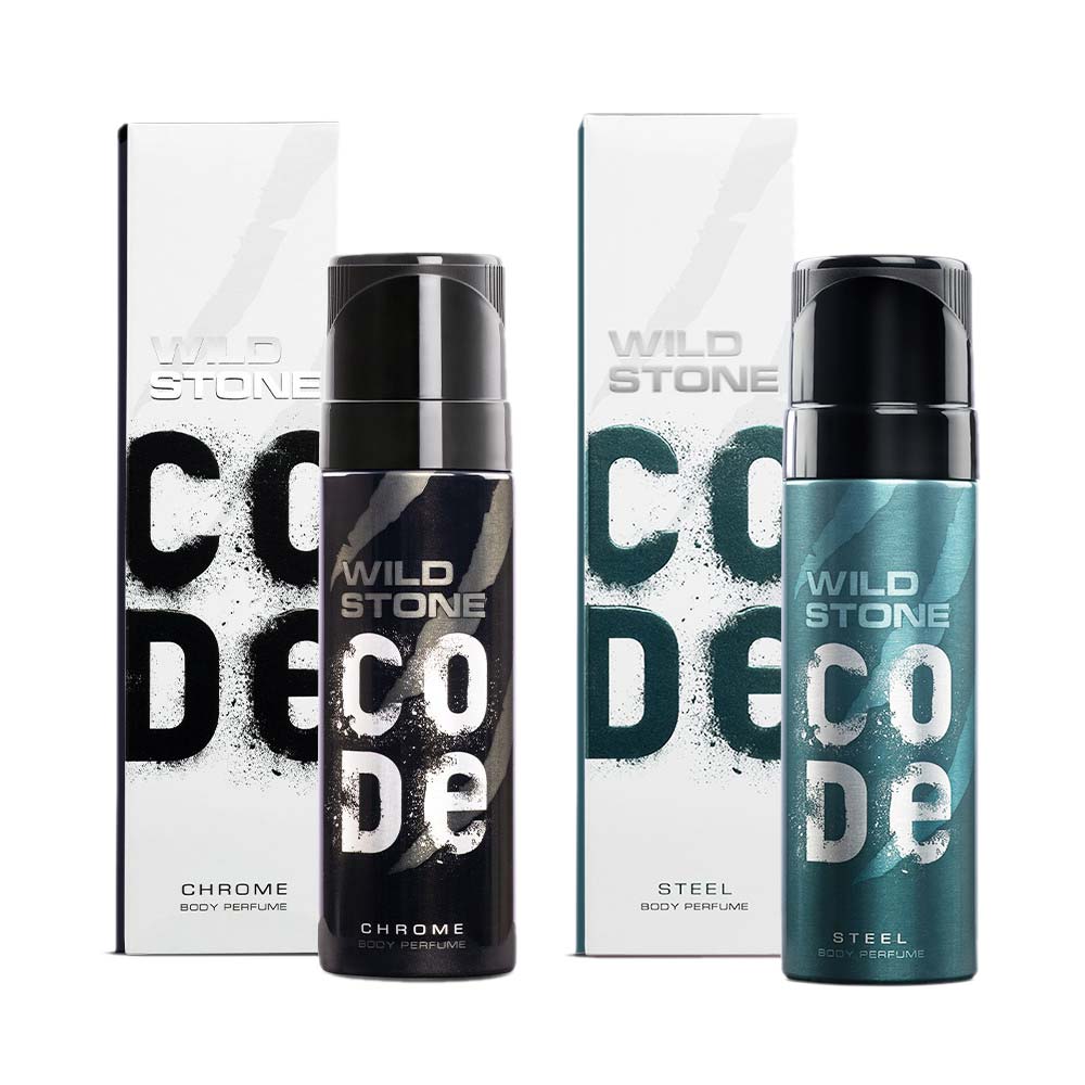 Wild Stone Code Chrome & Steel Body Perfume for Men, 120 ml each