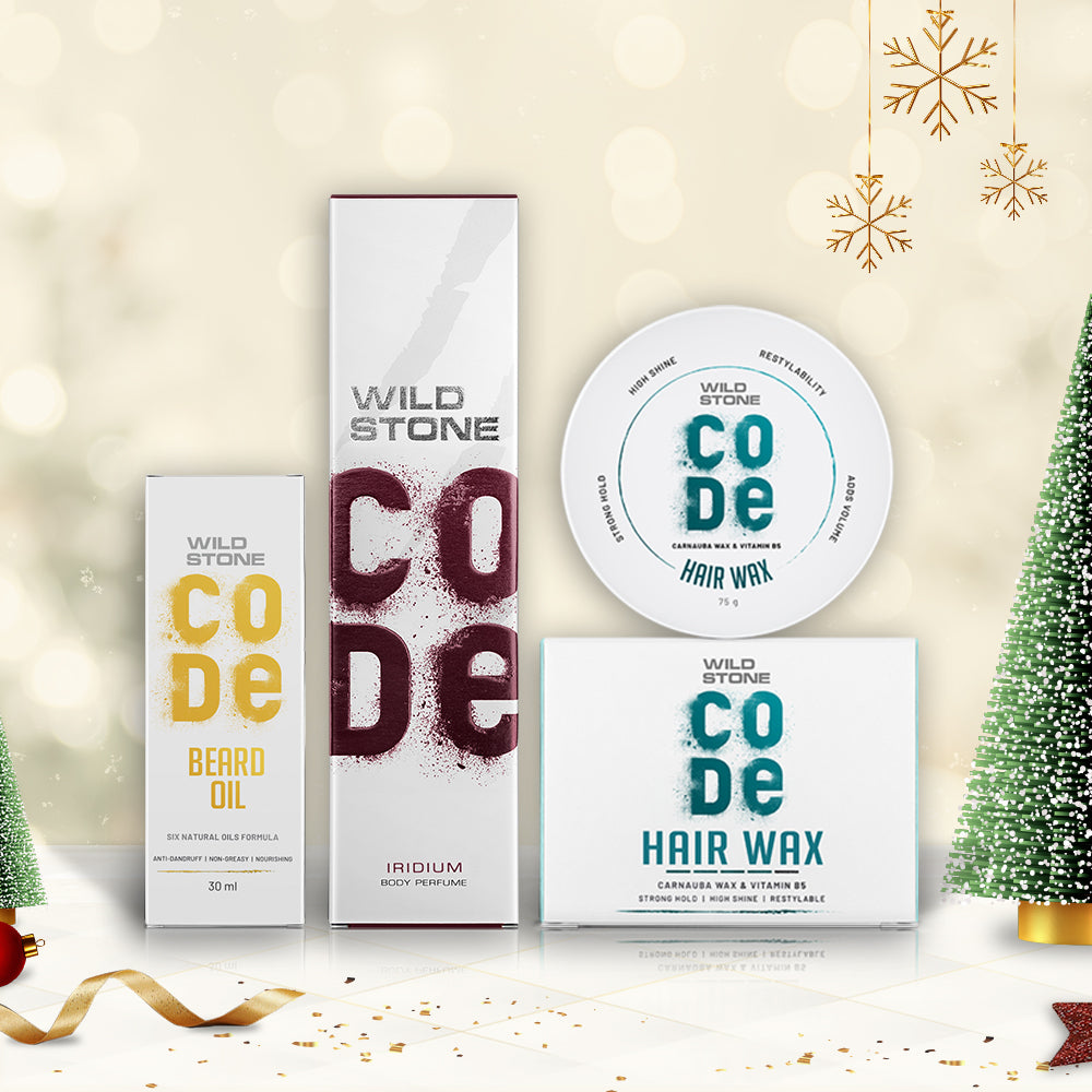 Wild Stone CODE Christmas Gift Pack with, Iridium 120ml, Beard Oil & Wax 75gm