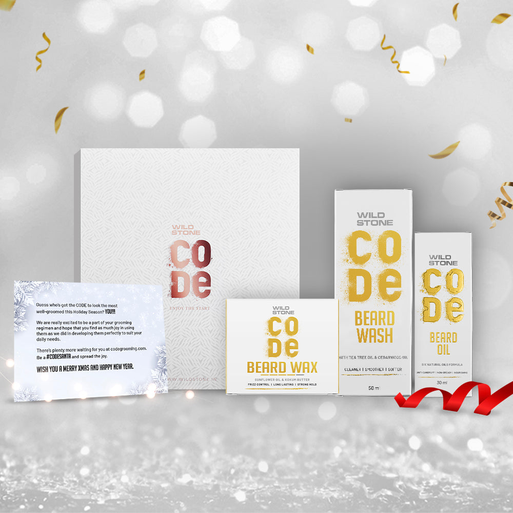 Wild Stone CODE New Year Gift Hamper with Beard Wash 50ml, Beard Oil 30ml & Beard Wax 40gm with Gift Card