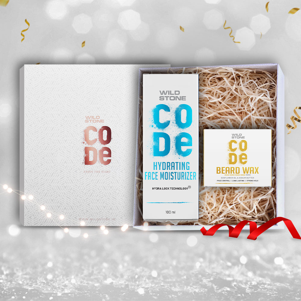 New Year Gift Hamper with Wild Stone CODE Hydra Moisturizer & Beard Wax with Gift Card