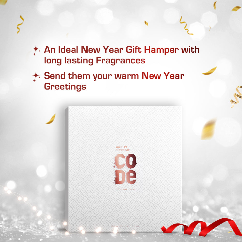 New Year Gift Hamper Box with Wild Stone CODE Hydra Moisturizer & Beard Wax with Gift Card