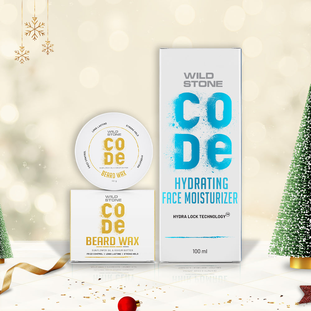 Wild Stone CODE Christmas Gift Hamper with Hydra Face Moisturizer & Beard Wax
