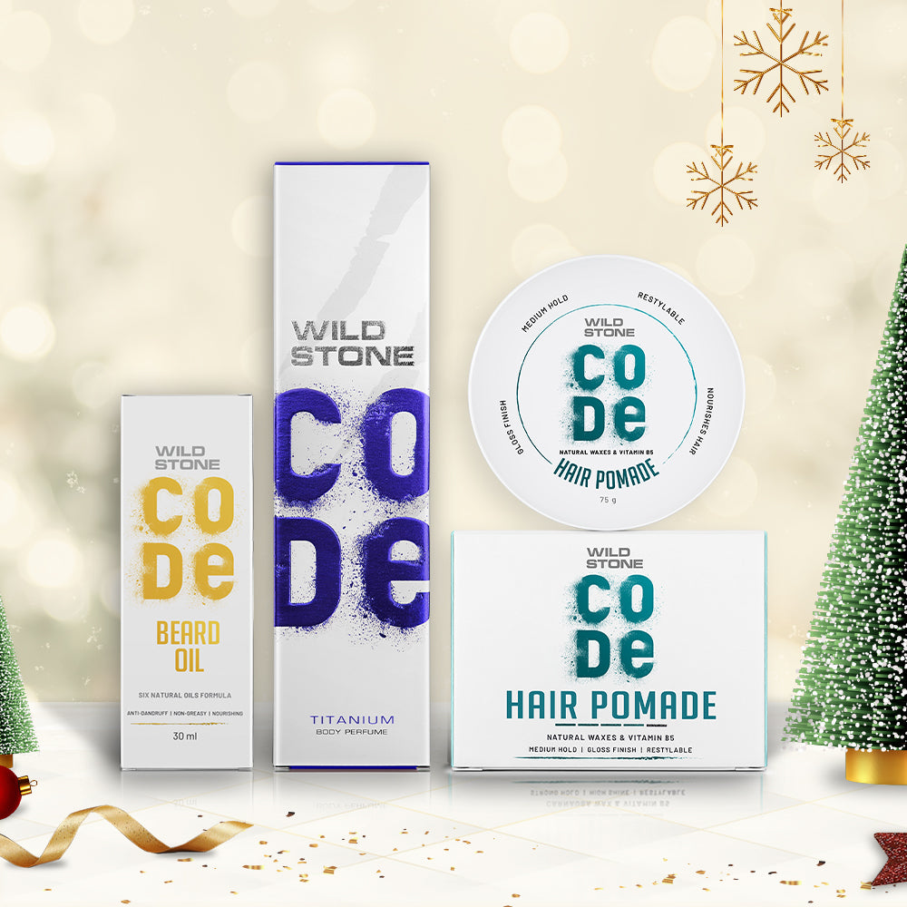 Wild Stone CODE Christmas Gift Pack with Titanium Beard Oil & Pomade