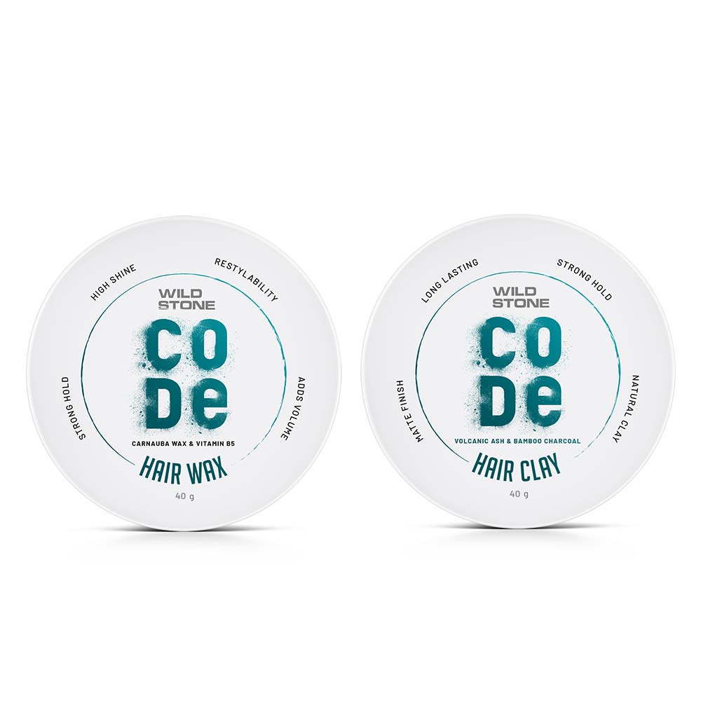 CODE Hair Styling Combo for Men, Hair Wax & Clay 40gm Each
