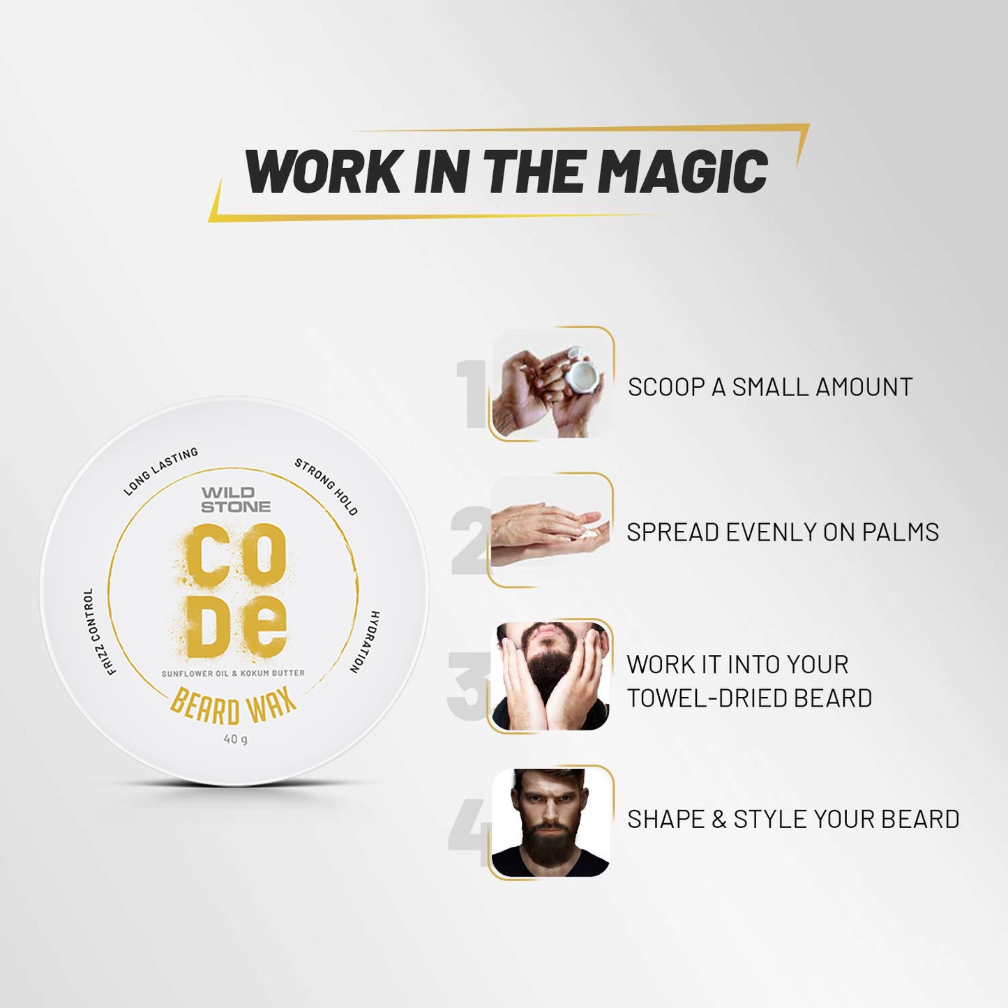 Wild Stone CODE Beard Wax 40 gms each (Pack of 2) How to Apply